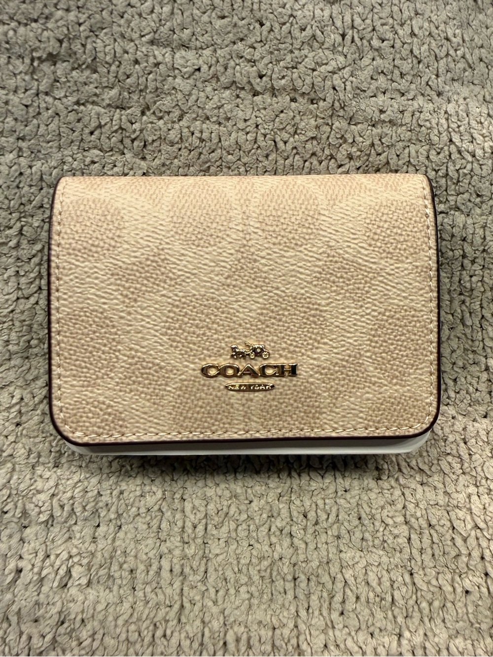 🤍New Coach Sand/Tan Signature Canvas & Leather Card Holder Wallet (Exclusive)